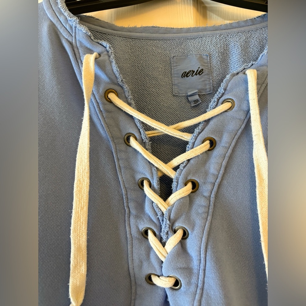 Aerie Lace-Up Oversized Sweatshirt in Blue – Women’s Size Large - Picture 4 of 6